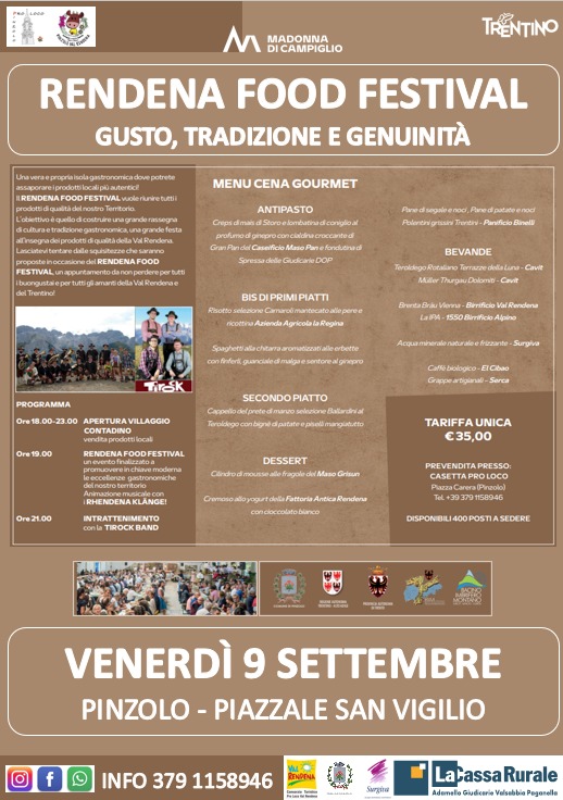 9 settembre – Rendena Food Festival: E’ iniziata la prevendita in piazza Carera