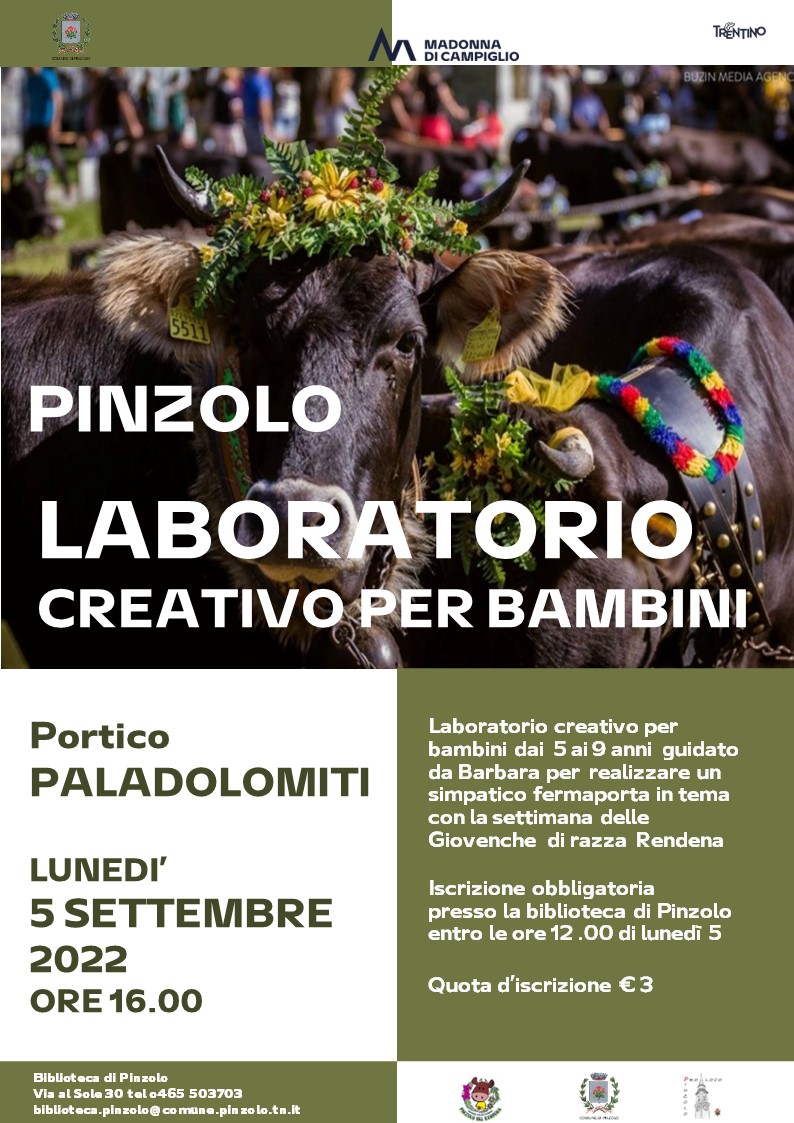Laboratorio creativo per bambini – Lunedì 5 settembre alle ore 16.00 presso il Paladolomiti di Pinzolo