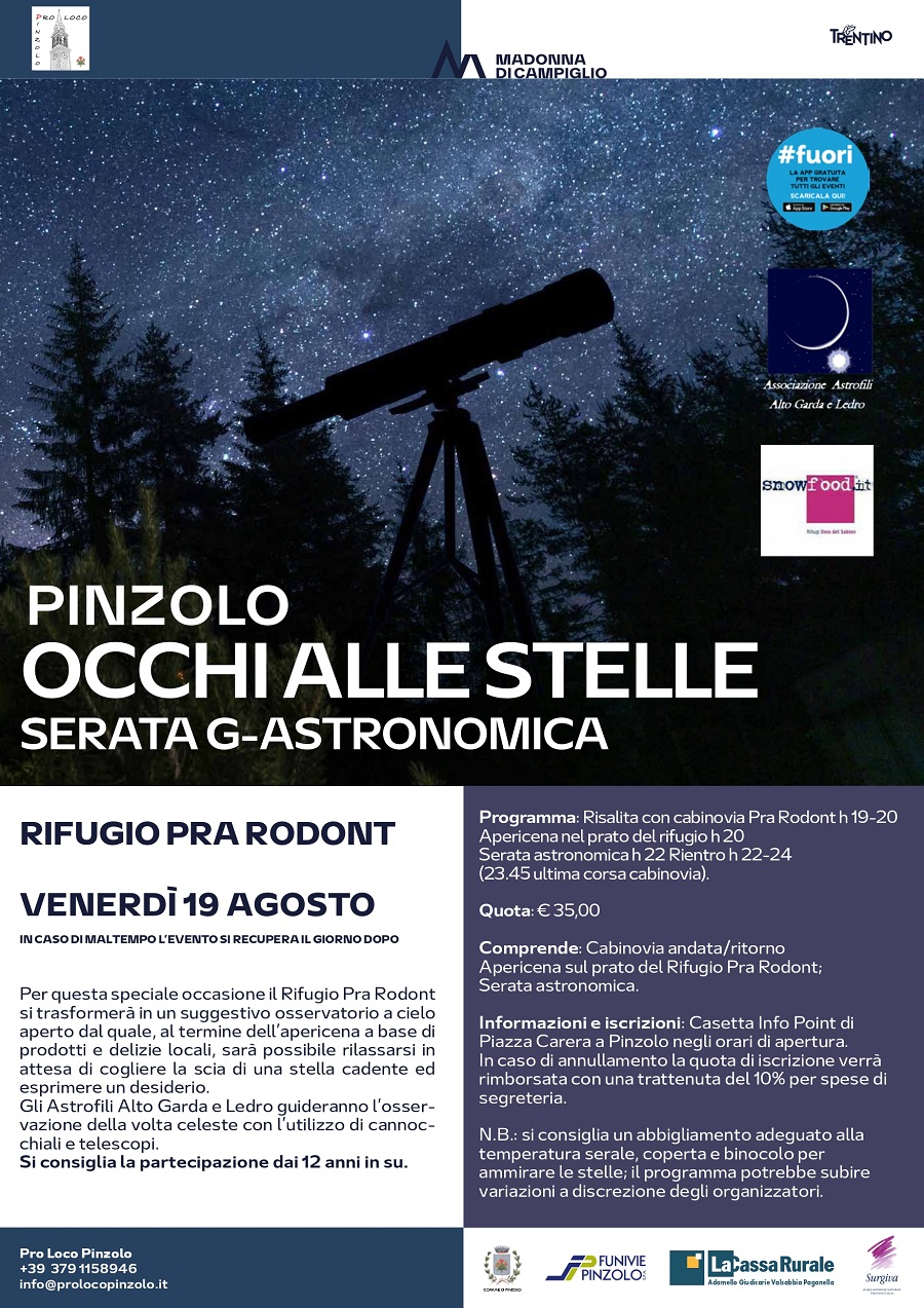 Causa allerta meteo, la serata G-Astronomica è spostata a VENERDI 19 agosto
