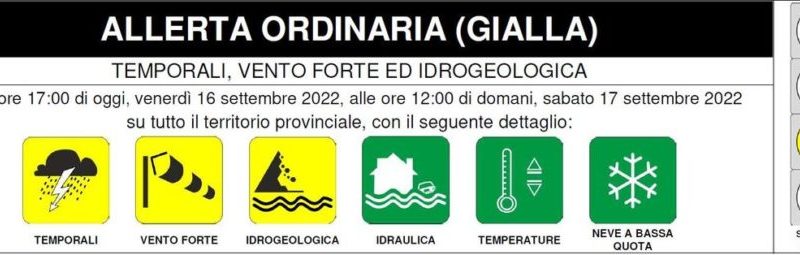 Maltempo: emesso avviso di allerta ordinaria (gialla)