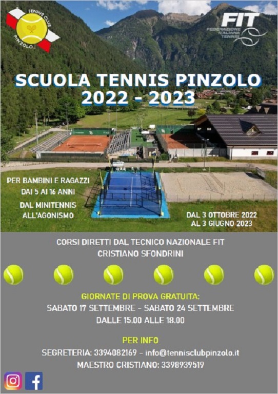 Scuola Tennis Pinzolo – Dal 3 ottobre al 3 giugno 2023