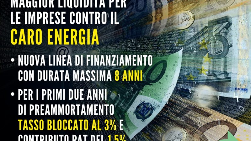 APPROVATA UNA NUOVA LINEA DI FINANZIAMENTO CONTRO IL CARO ENERGIA DELLE IMPRESE