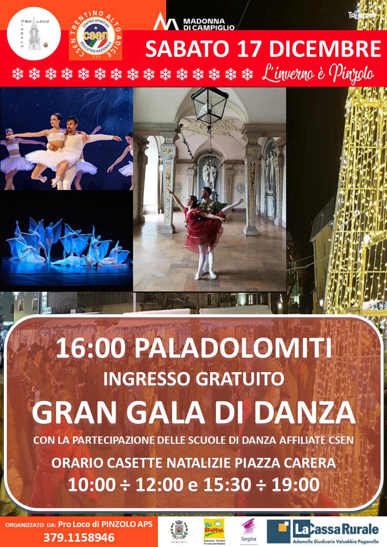 Pinzolo, sabato 17 dicembre ore 16.00: “Gran Gala di danza” al Paladolomiti
