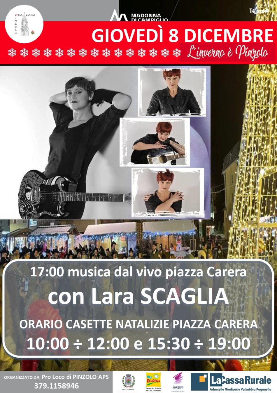 “L’Inverno è Pinzolo” – 8 dicembre ore 17:00: Musica dal vivo in piazza Carera con Lara Scaglia