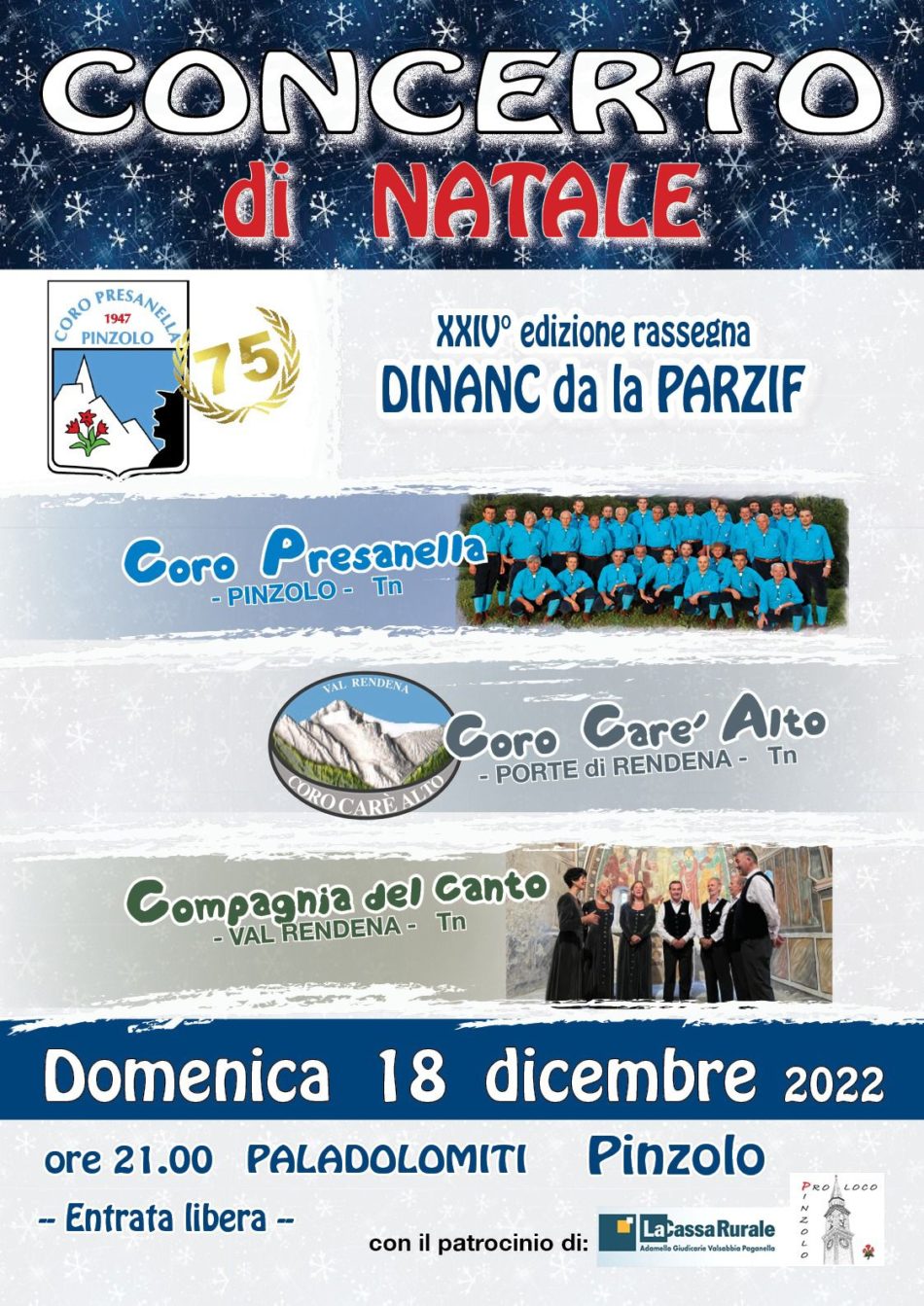 Paladolomiti 18 dicembre: Concerto di Natale