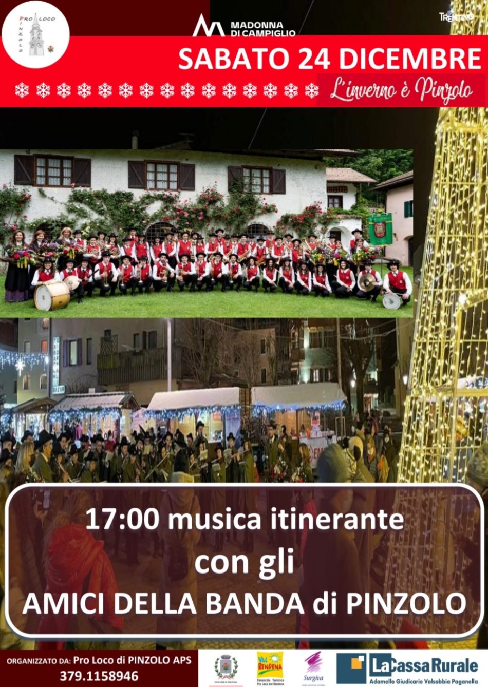 Pinzolo 24 dicembre dalle 17: musica itinerante con gli amici della Banda Comunale di Pinzolo