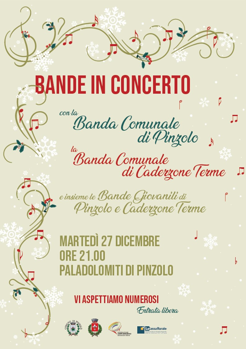 Pinzolo Paladolomiti 27 dicembre ore 21: “Bande in concerto” con le Bande Comunali di Pinzolo e Caderzone Terme e le loro bande giovanili