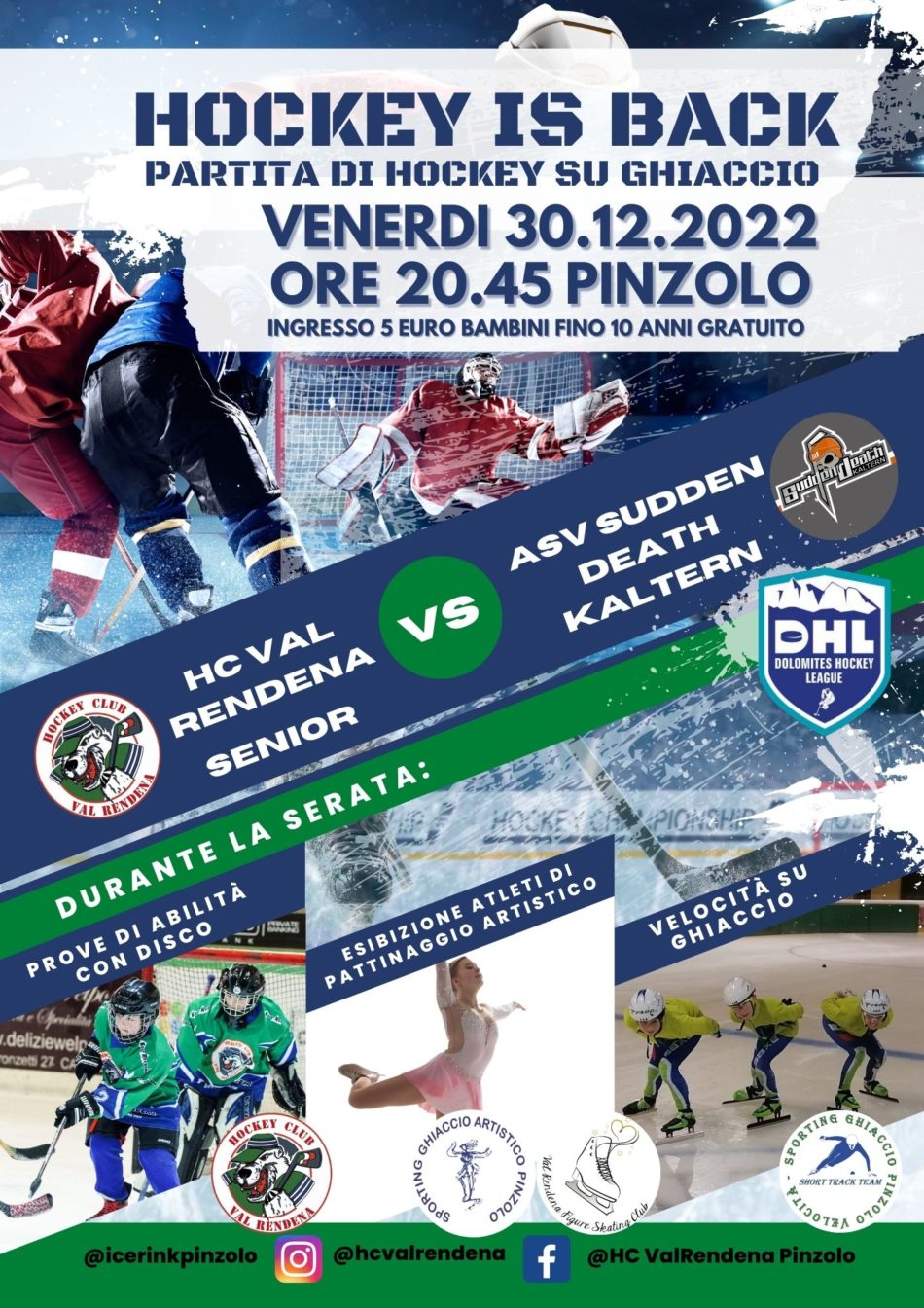 30 dicembre Palaghiaccio Pinzolo: Hockey is back