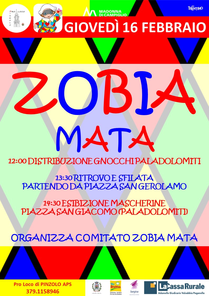 Carnevale a Pinzolo Giovedì 16 febbraio: Torna la “ZOBIA MATA”