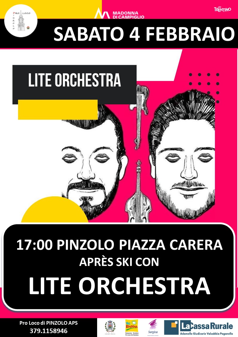 Pinzolo Sabato 4 febbraio ore 17:00: Après Ski in piazza Carera con “Lite Orchestra”