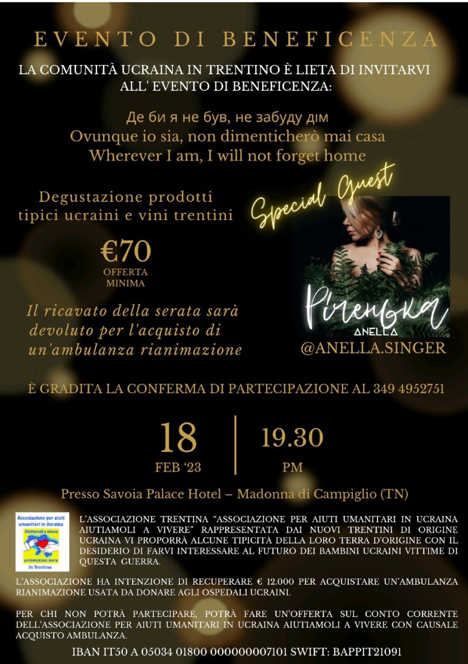 Madonna di Campiglio – 18 febbraio: Cena di beneficenza per l’Ucraina