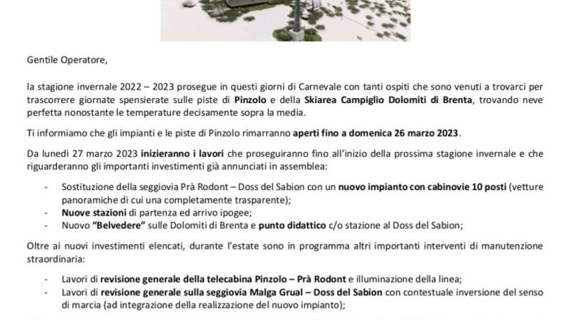 Gli impianti e le piste di Pinzolo rimarranno aperte fino a domenica 26 marzo