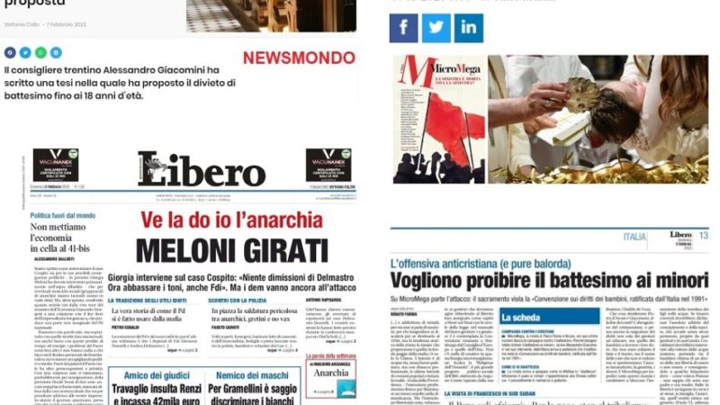 Lo “sbattezzo” di Alessandro Giacomini scatena le reazioni della stampa e dei media