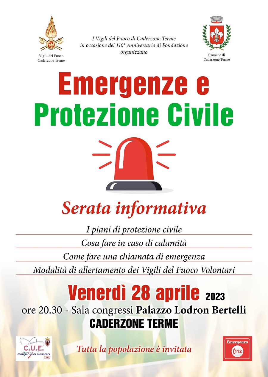 Caderzone Terme – Venerdì 28 aprile: Serata informativa “Emergenze e Protezione civile”