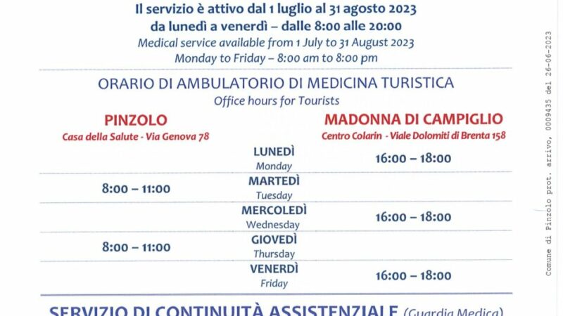 Servizio medico turistico e attivazione auto sanitaria