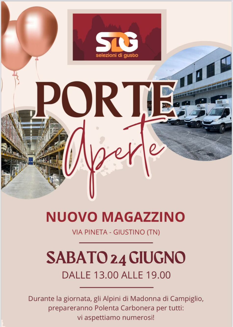 Sabato 24 giugno dalle 13 alle 19: Porte aperte del NUOVO MAGAZZINO “SDG” alla Pineta Giustino