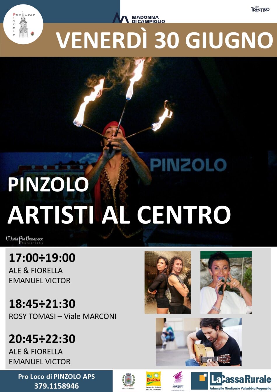 L’estate è Pinzolo: Venerdì 30 giugno ARTISTI AL CENTRO dalle 17.00 alle 22.30