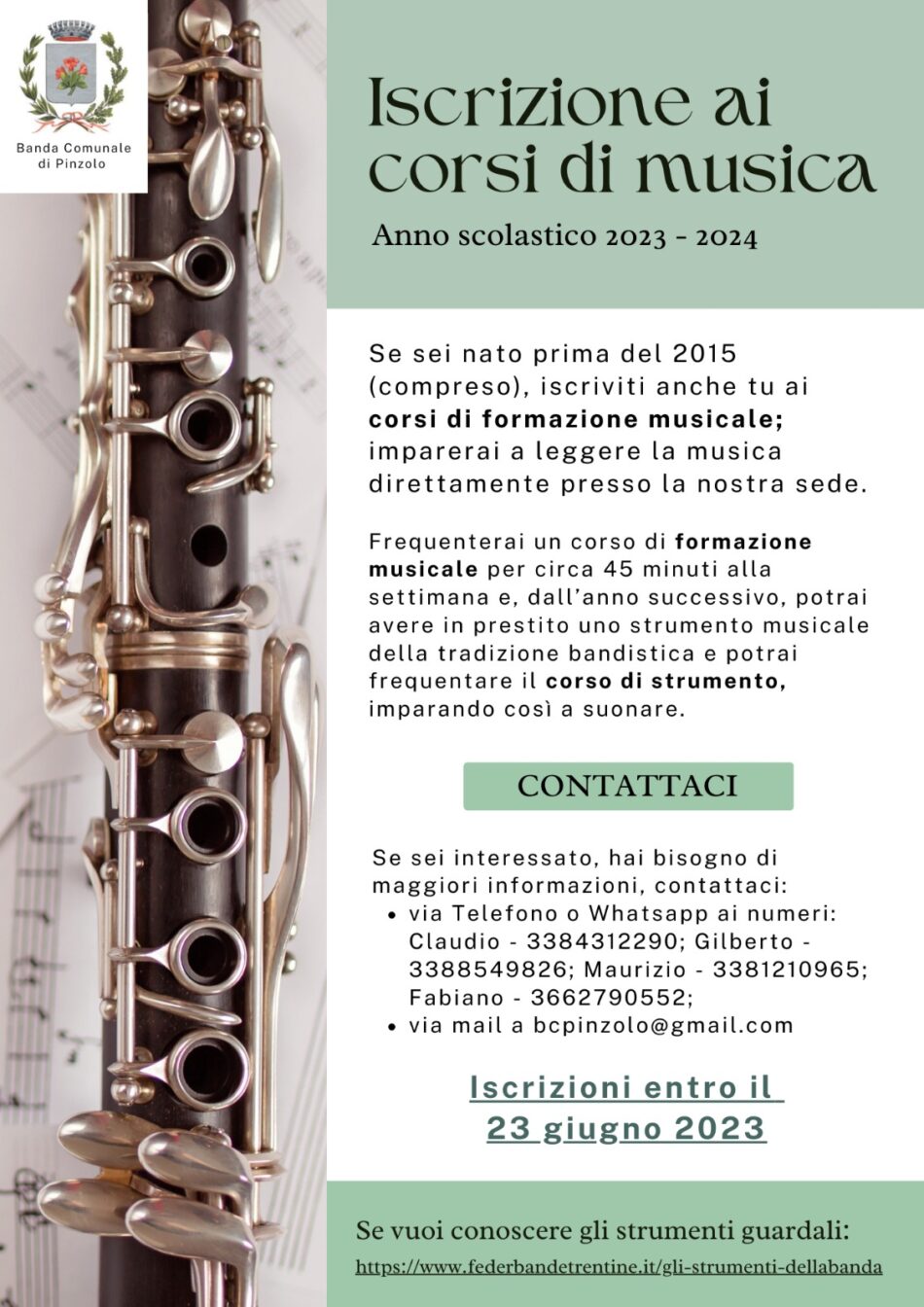 Iscrizione ai corsi di musica – Anno scolastico 2023-2024