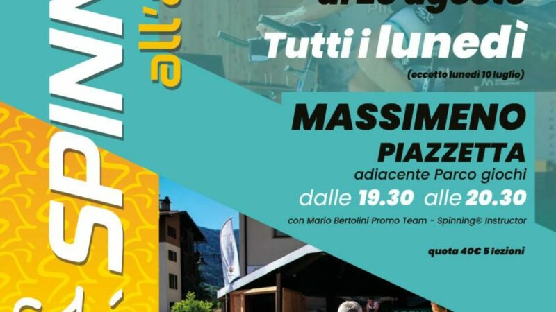 Dal 26 giugno al 28 agosto dalle 19.30 alle 20.30: Spinning all’aperto a Massimeno