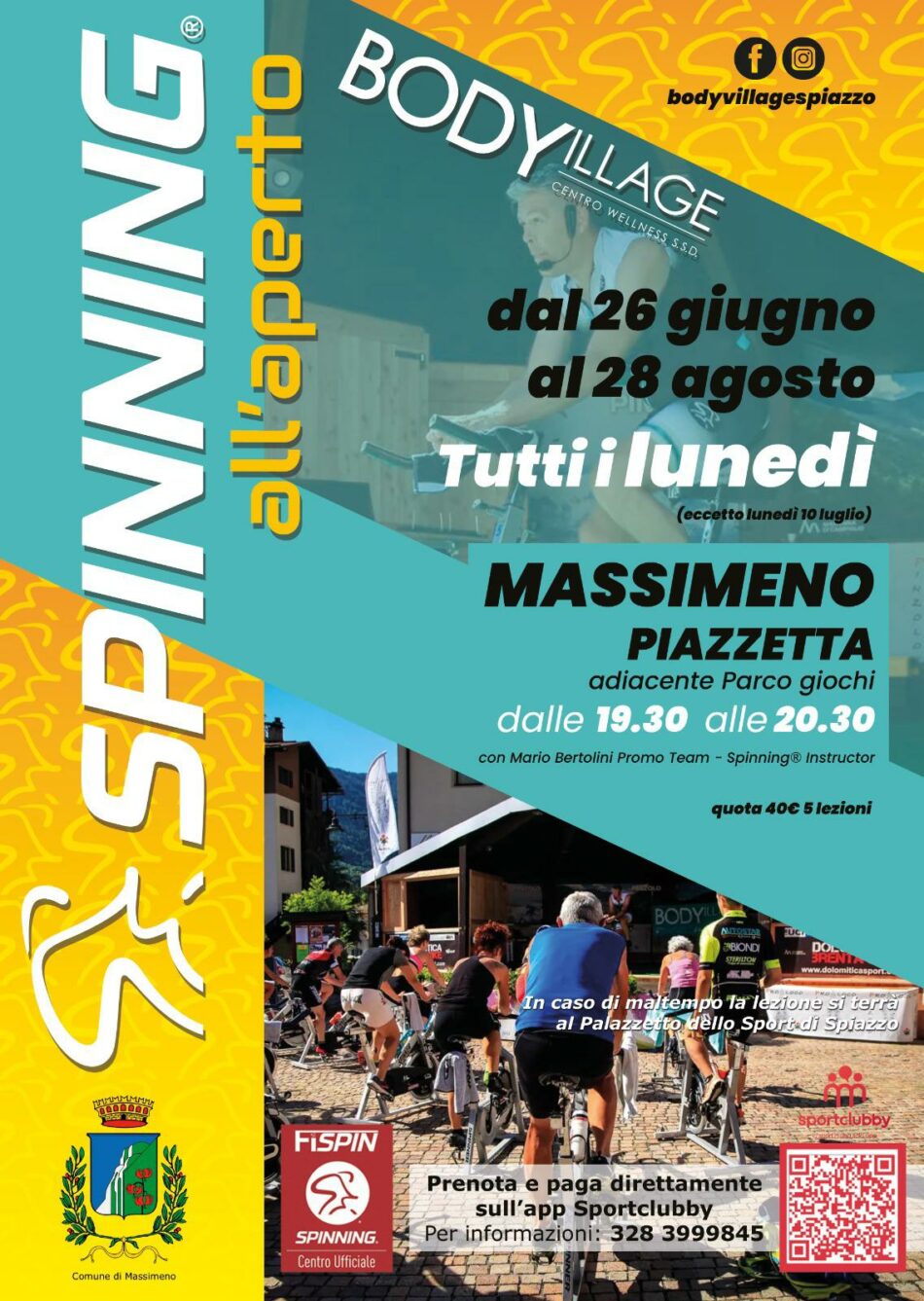 Dal 26 giugno al 28 agosto dalle 19.30 alle 20.30: Spinning all’aperto a Massimeno