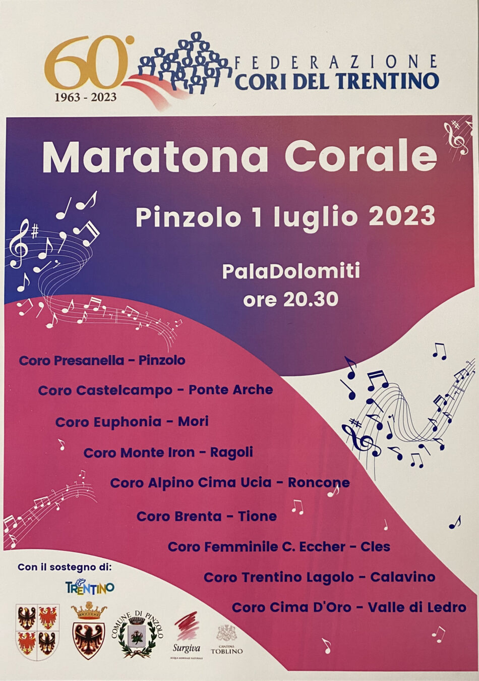 Sabato 1 luglio al Paladolomiti: Maratona corale