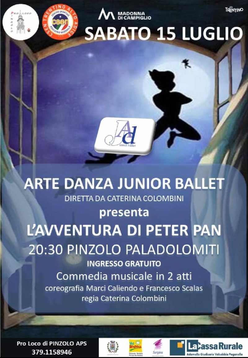 Paladolomiti Sabato 15 luglio ore 20.30 – “L’avventura di Peter Pan” commedia musicale