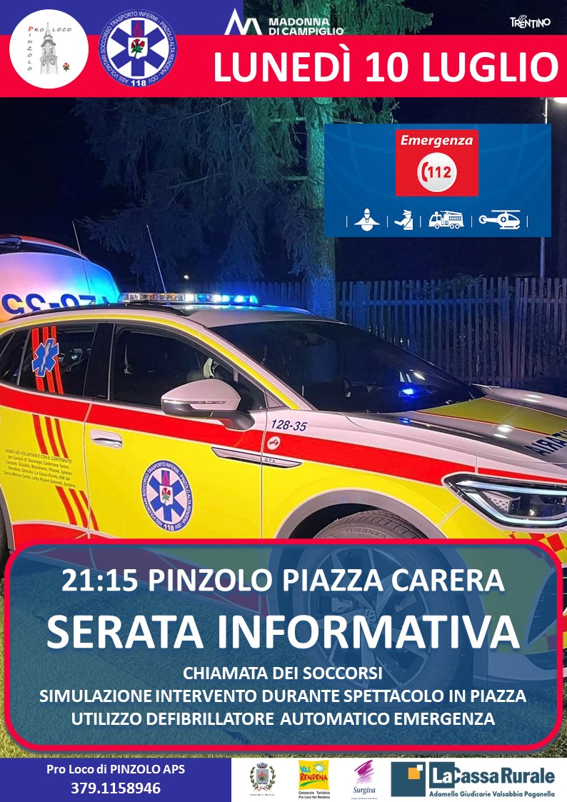 L’Estate è Pinzolo: Lunedì 10 luglio Serata informativa in piazza Carera sul “Servizio Trasporto Infermi Alta Val Rendena”