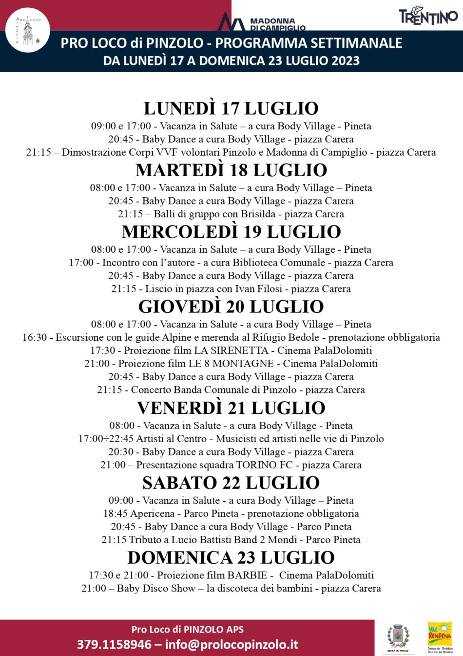 L’Estate è Pinzolo: programma settimanale dal 17 al 23 luglio
