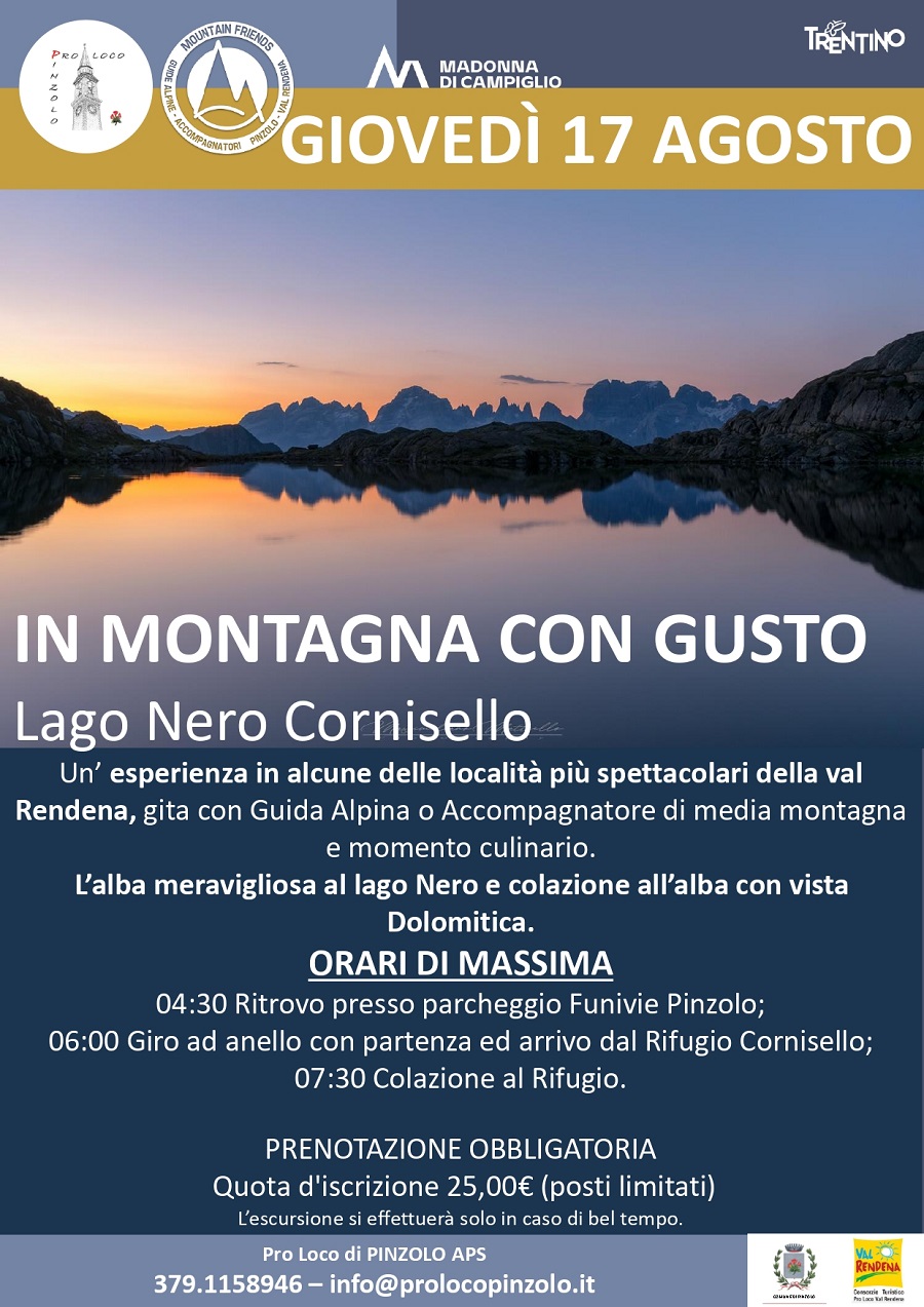 Giovedì 17 agosto – “In montagna con gusto” escursione al Lago Nero Cornisello