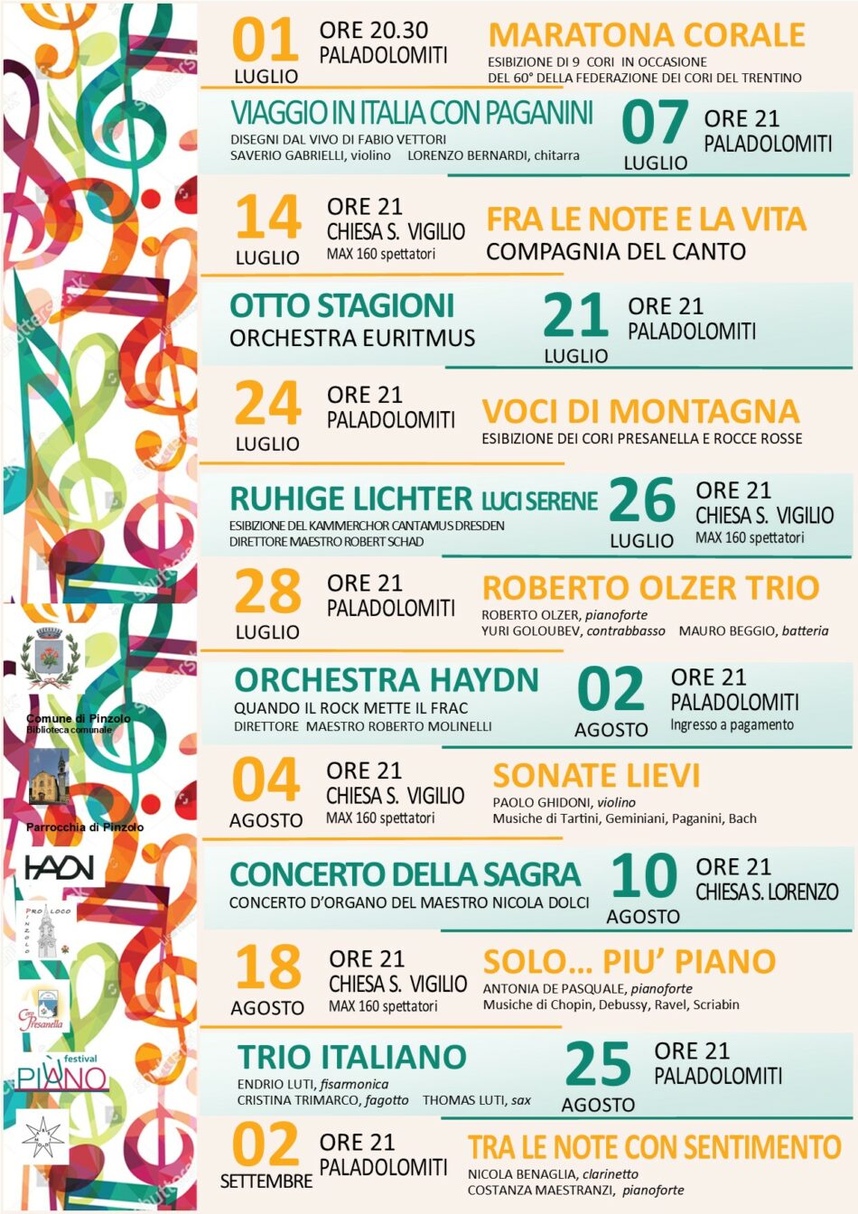 Pinzolo – Appuntamenti musicali estivi organizzati dalla Biblioteca Comunale di Pinzolo