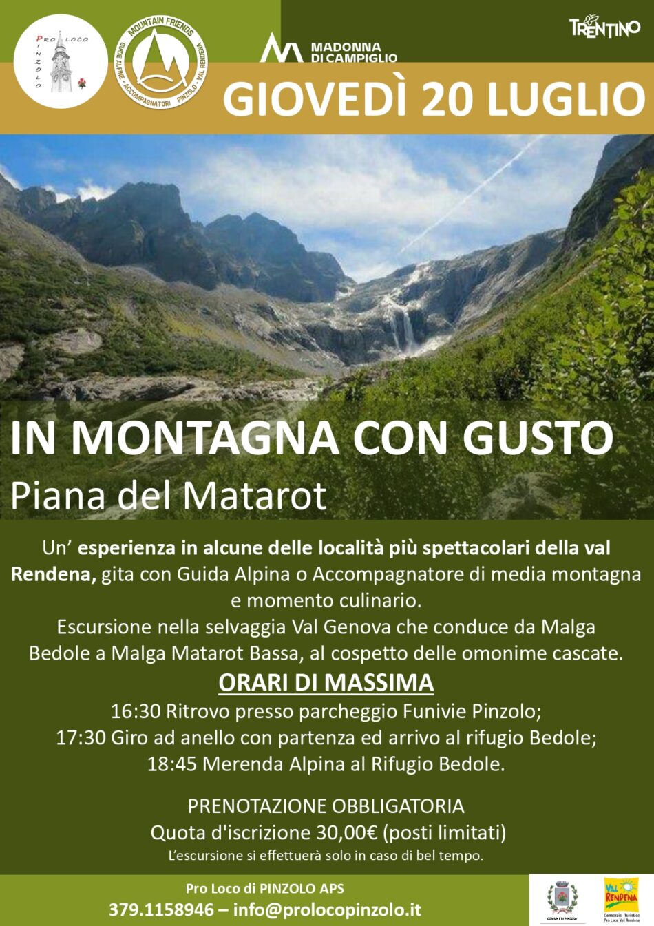 IN MONTAGNA CON GUSTO – Giovedì 20 luglio “Piana del Matarot”