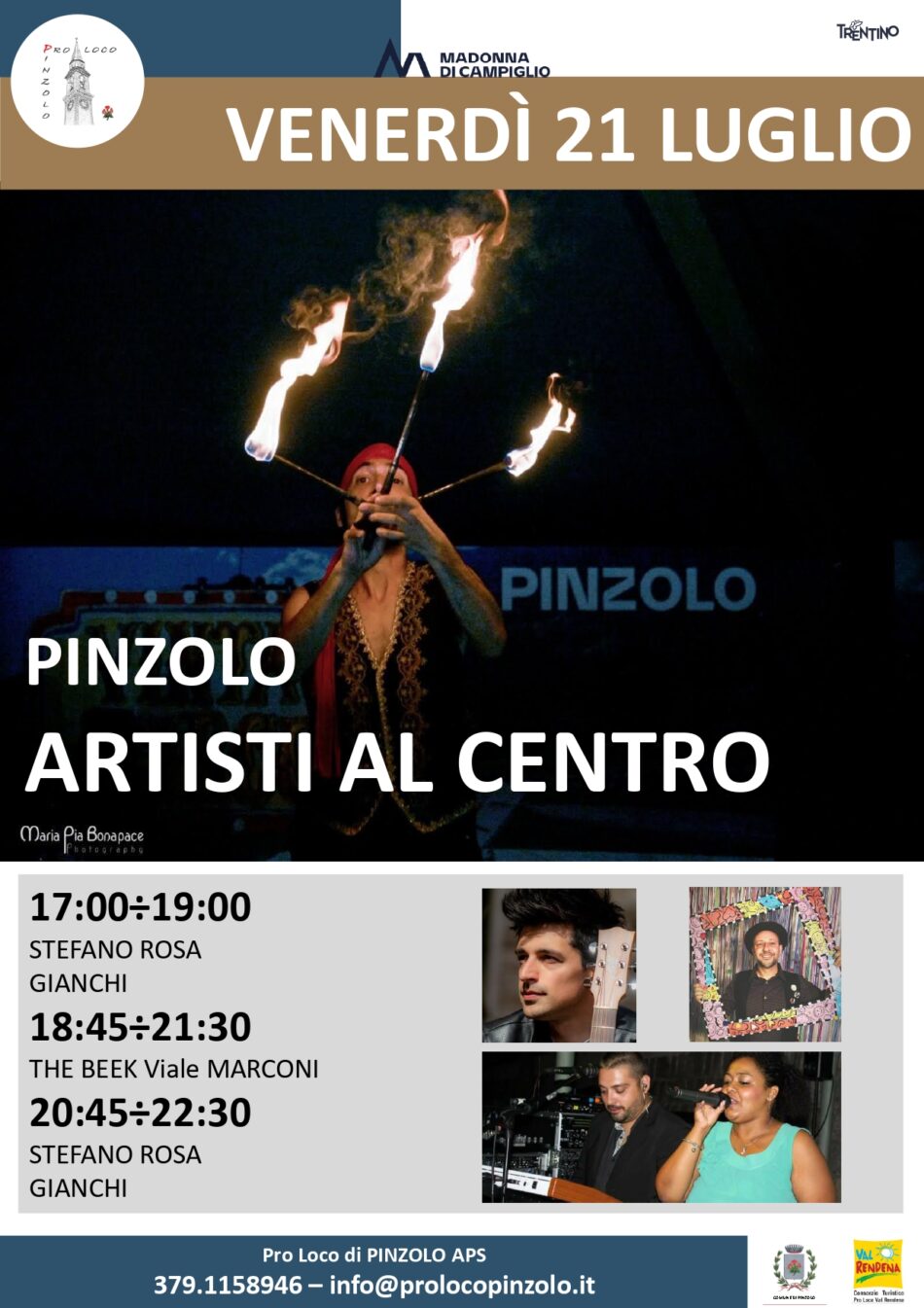 L’Estate è Pinzolo Venerdì 21 luglio dalle 17 – ARTISTI AL CENTRO lungo le vie di Pinzolo