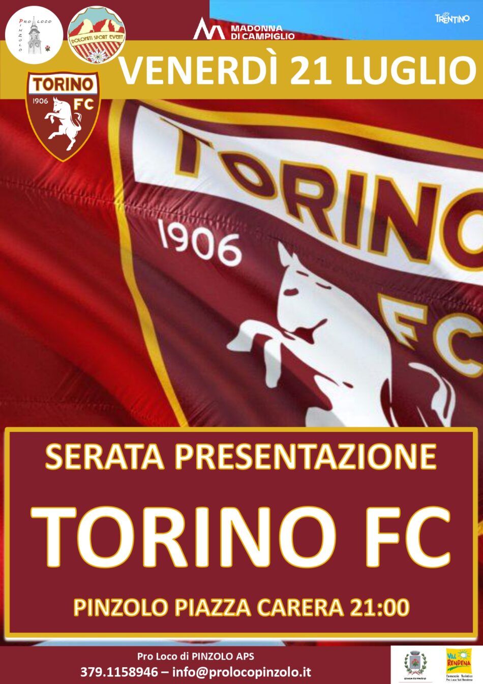Venerdì 21 luglio ore 21 – Serata di presentazione del TORINO FC in piazza Carera