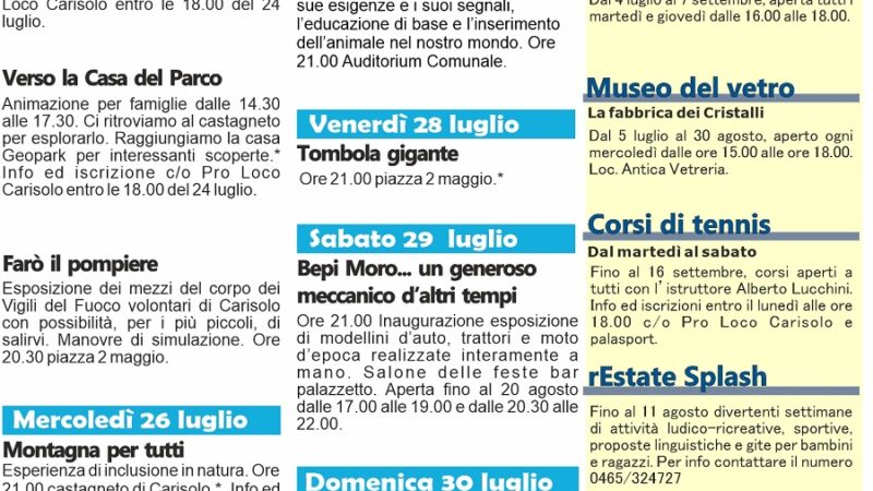Carisolo – Programma attività dal 24 al 31 luglio 2023