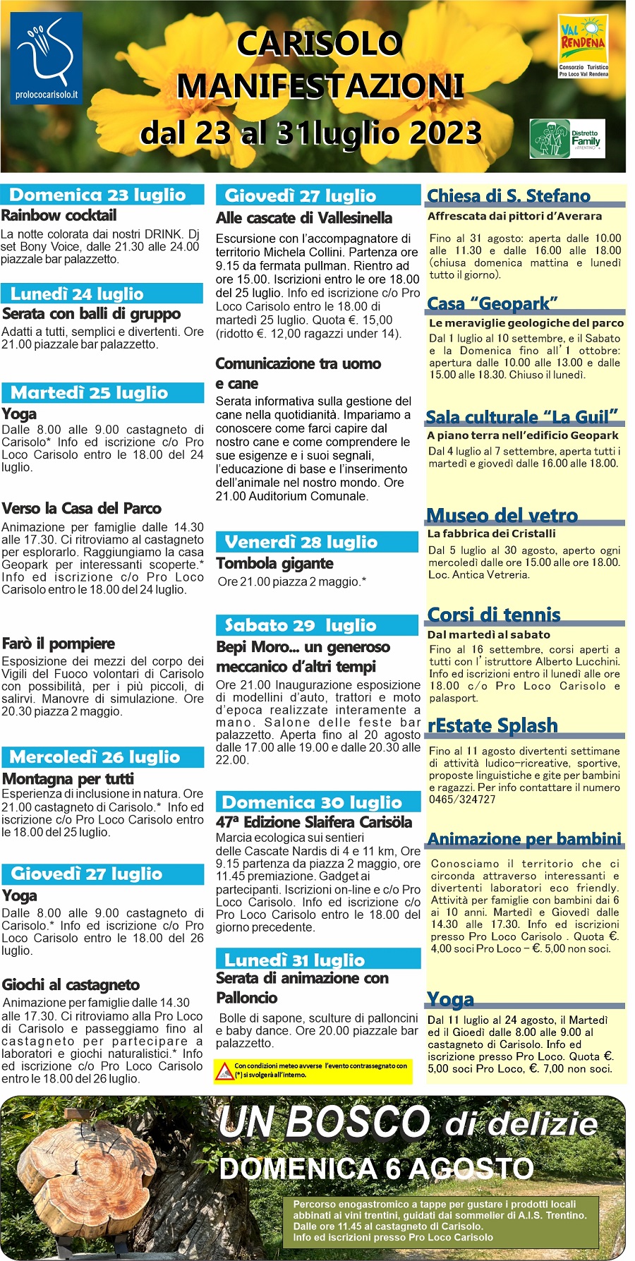 Carisolo – Programma attività dal 24 al 31 luglio 2023