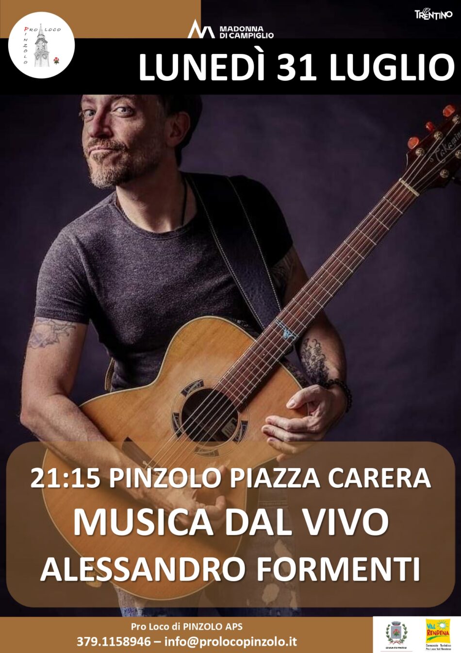 L’Estate è Pinzolo Lunedì 31 luglio ore 21.15 – MUSICA DAL VIVO con Alessandro Formenti