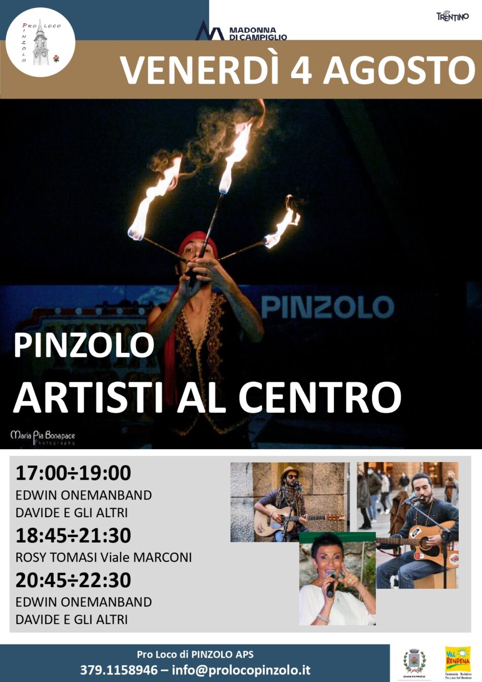L’Estate è Pinzolo Venerdì 4 agosto dalle 17 – ARTISTI AL CENTRO lungo le vie di Pinzolo