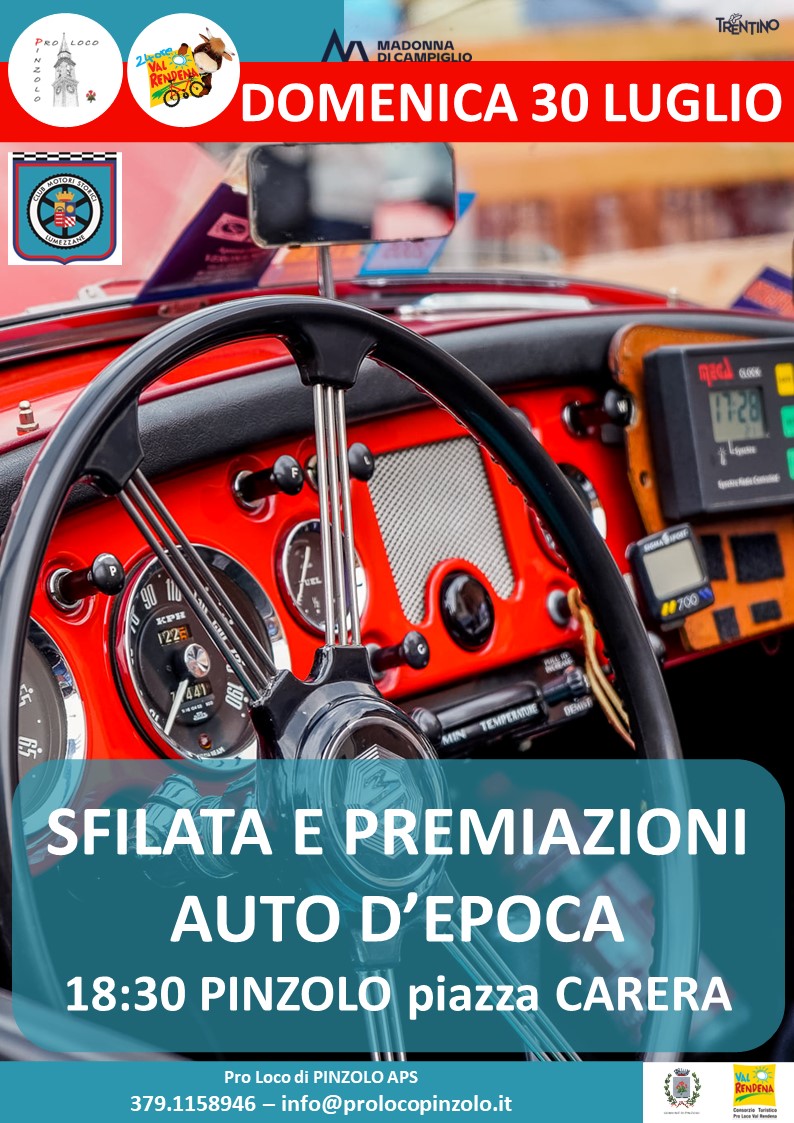 Pinzolo Domenica 30 luglio ore 18.30 – SFILATA E PREMIAZIONI AUTO D’EPOCA