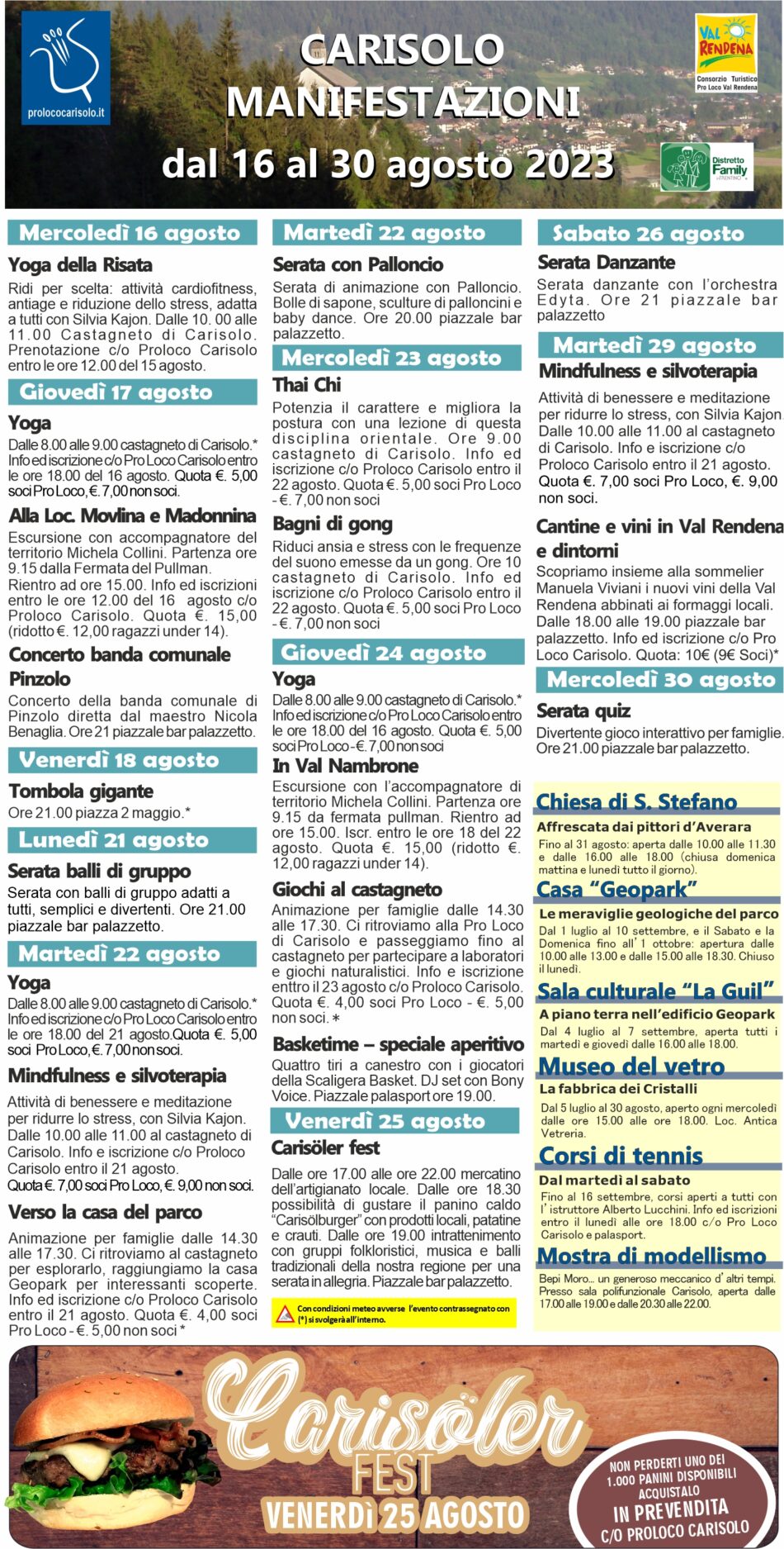 Carisolo: manifestazioni dal 16 al 30 agosto