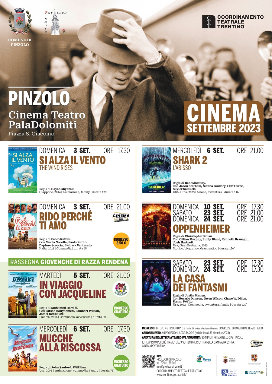 Torna il cinema al Paladolomiti di Pinzolo: programma settembre 2023