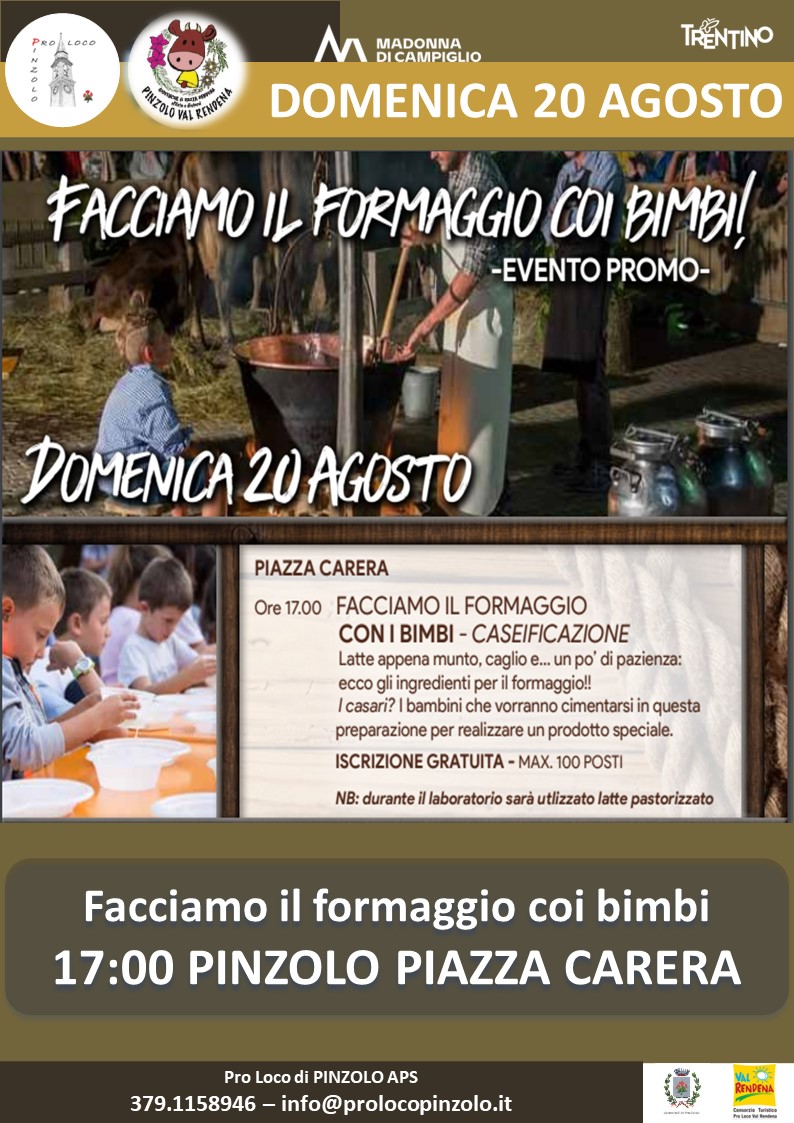 Giovenche di razza Rendena Domenica 20 agosto ore 17 – “Facciamo il formaggio coi bimbi” in piazza Carera