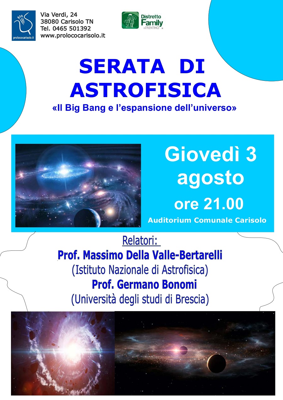 Carisolo Giovedì 3 agosto ore 21 – Serata di Astrofisica