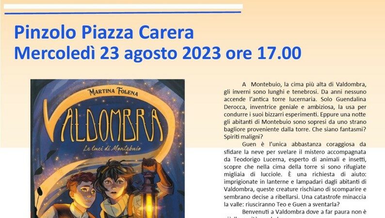 Mercoledì 23 agosto ore 17 – Presentazione del libro “Valdombra Le luci di Montebuio” in piazza Carera