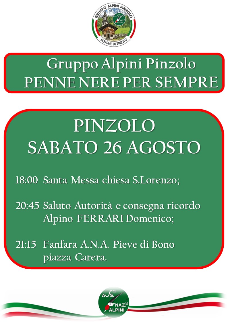 Pinzolo Sabato 26 agosto – “PENNE NERE PER SEMPRE”