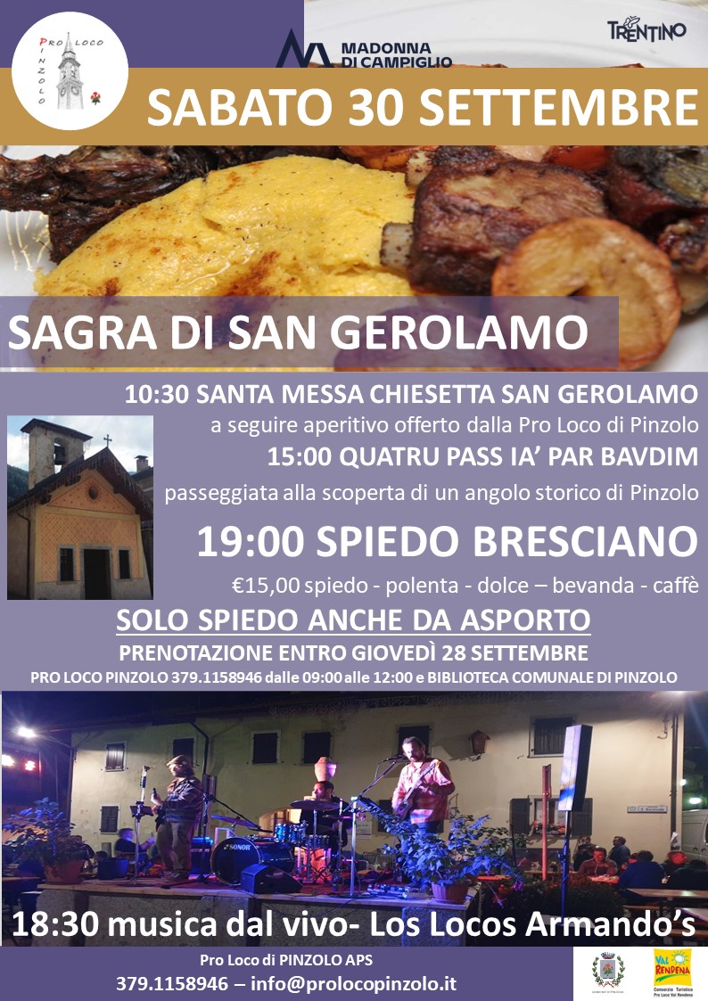 Sabato 30 settembre: torna lo spiedo di San Gerolamo. Prenotazioni entro giovedì 28