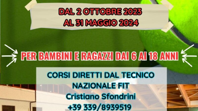 Corsi di tennis per bambini e ragazzi – Dal 2 ottobre al 31 maggio 2024
