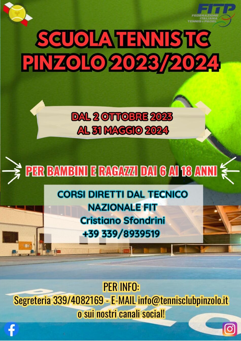 Corsi di tennis per bambini e ragazzi – Dal 2 ottobre al 31 maggio 2024