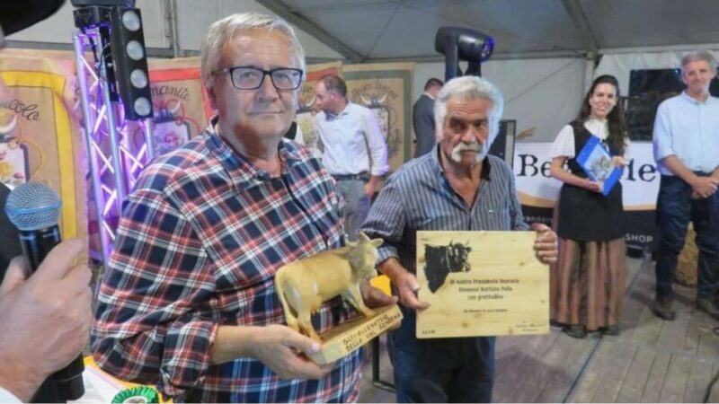 Sabato 9 settembre – Giovanni Battista Polla e Italo Gilmozzi premiati sul palco delle Giovenche di razza Rendena