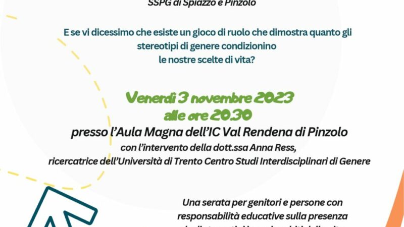 Pinzolo 3 novembre ore 20.30 – Progetto “Oltre gli stereotipi: opportunità di tutti i generi”