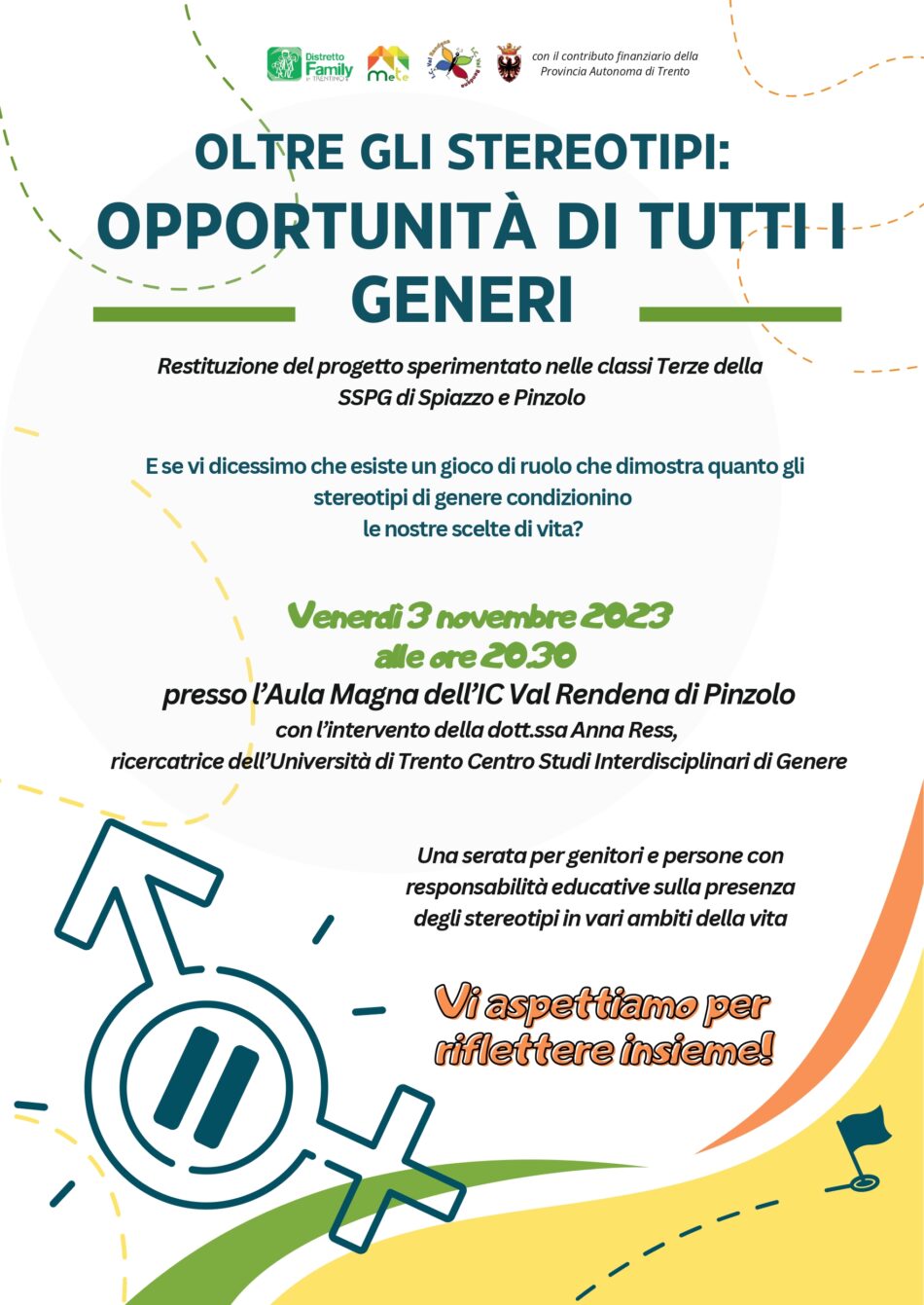 Pinzolo 3 novembre ore 20.30 – Progetto “Oltre gli stereotipi: opportunità di tutti i generi”